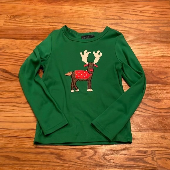 Mini Boden long sleeve top-size 7/8-green with reindeer. HOLIDAYS!! - Picture 1 of 3
